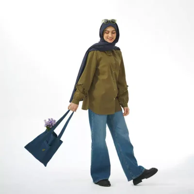 شومیز لینن سبز زیتونی
