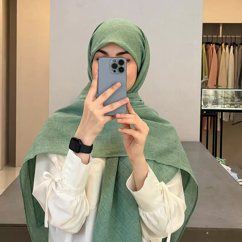 روسری وال نخ سبز پسته‌ای